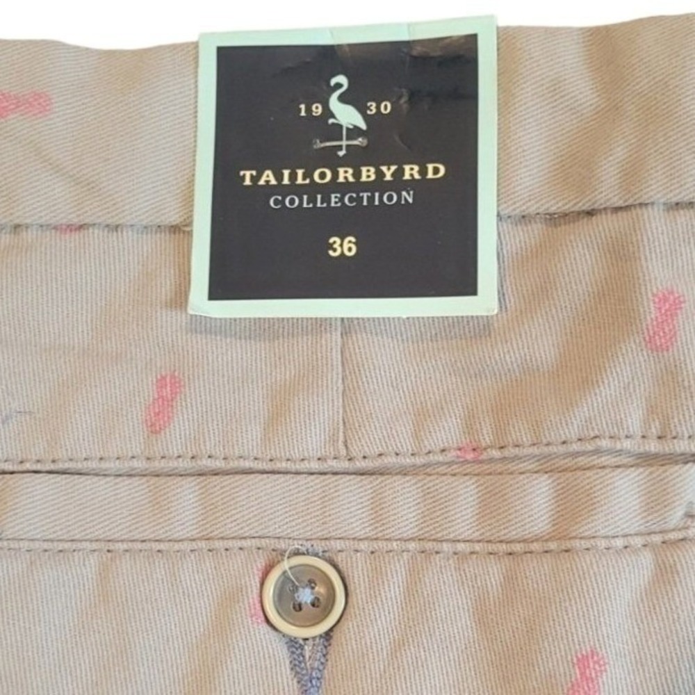 TailorByrd Chino Shorts Mens 36 Tan Cotton Pineapple Embroidered Classic Coastal - Picture 2 of 6